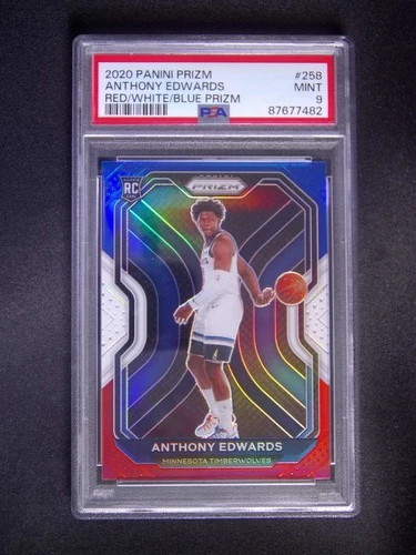 2020-21 Panini Prizm Anthony Edwards #258 RC Rookie Blue/White/Red PSA 9