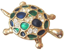 CUTE SMALL SCATTER PIN TURTLE BLUE GREEN ACRYLIC RHINESTONE EYES ACCENTS FIGURAL