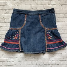 Gymboree Vintage 2005 Peruvian Dolls Embroidered Flowers Denim Skirt Skort