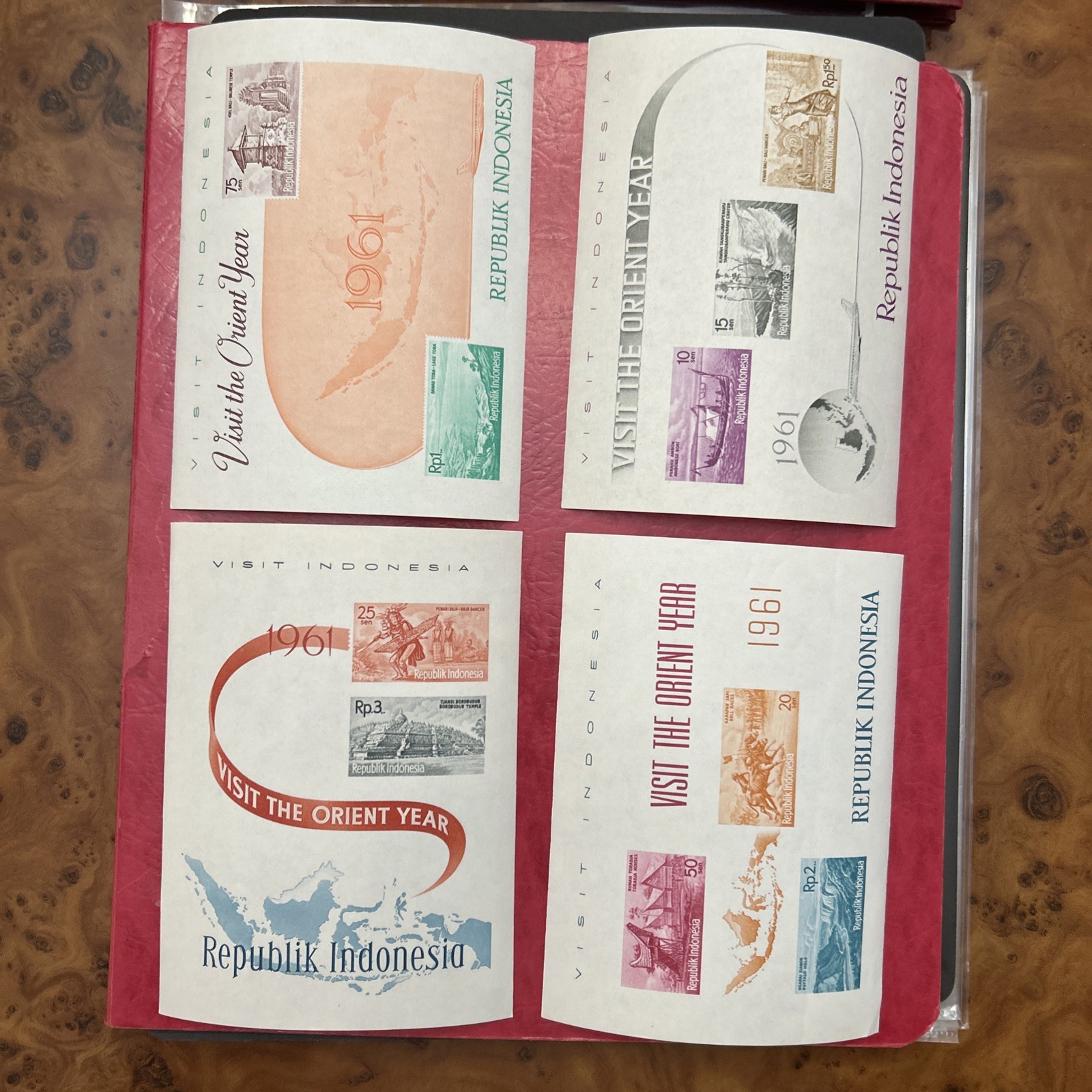 Indonesia 1961 Tourism Set of 4 Souvenir Sheets MNH Scott 507-516 foot note