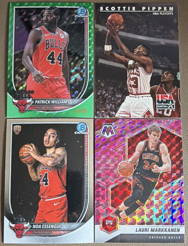 BULLS Card Lot P. Williams Green #62/99, Scottie Pippen, Essengue RC, Markkanen
