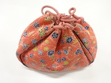 6874980: JAPANESE KIMONO / VINTAGE DRAWSTRING BAG / CHIRIMEN / FLORAL PLANTS