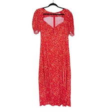 Reformation Lacey Dress Baila Red Floral Puff Sleeve Sweetheart Neckline SZ 12