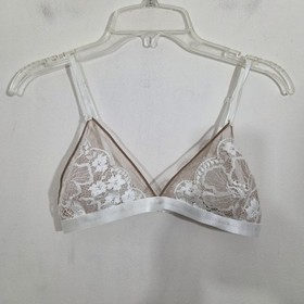 NWT For Love & Lemons Skivvies Lace Mesh Triangle Bralette White Nude Small
