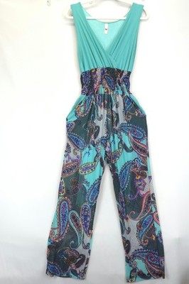 Ericka Jumpsuit Womens Large Paisley Boho Sleeveless Wide Leg Pockets Summer