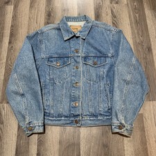Calvin Klein Denim Trucker Jacket Mens Size M Vintage Distressed Made in USA
