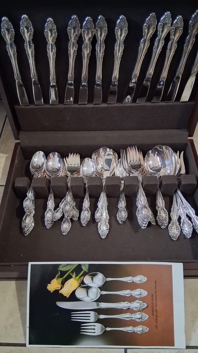 1881 Rogers Oneida Silver Plate Baroque Rose Pattern 67 Pc Mixed