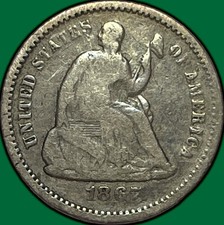 1867 Seated Liberty Half Dime Very Good VG Coin #29894