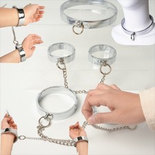 Metal Circle Neck Collar Handcuffs Ankle Cuffs Bondage Chain Set Lockable BDSM