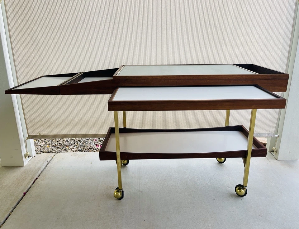 Carro de servir barra enrollable salton caliente años 60 latón nogal estilo Paul McCobb de colección Foto 4 de 4