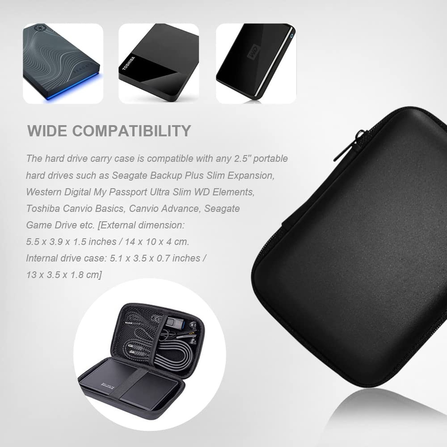 Hard Drive Carrying Case Storage Organizer Bag Multi-Purpose Universal Carry ...