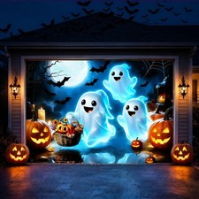 Halloween Garage Door Banner Ghost 7 x 8 ft Hanging 7 8Ft, Happy