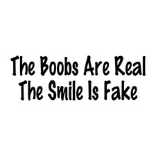 The Boobs Are Real The Smile Is Fake Decal Sticker Black Die Cut Vinyl
