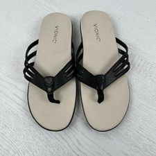 Vionic Leather Alta Sandals Women’s 7.5 Black And Cream Low Miles