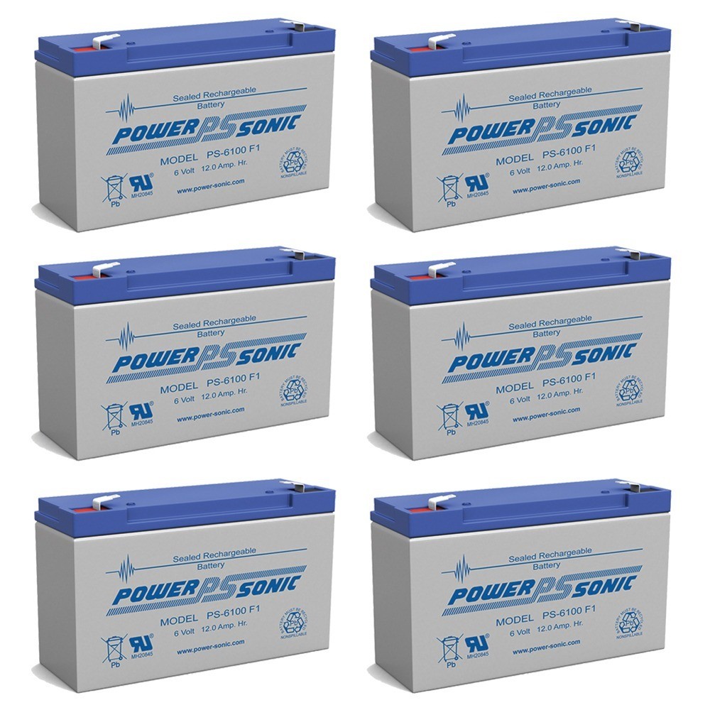 Power-Sonic PS-6100 6V 12AH Battery Replacement for Golf Cart - 6 Pack