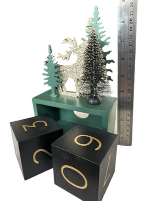 Christmas Wood Countdown Box with Trees Block Stars Advent Calendar Tabletop