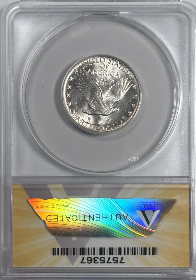 Cuarto Standing Liberty 1920 AU58 ANACS certificado plata se ve mejor que grado Foto 3 de 3