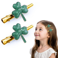 St. Patrick's Day Shamrock Hair Clips - 2 Sparkling Clover Accessories