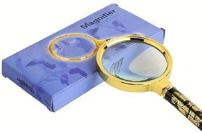 Lupe Handlupe 80mm Glaslinse 8fache Vergrößerung Goldrahmen und Motivgriff NEU!