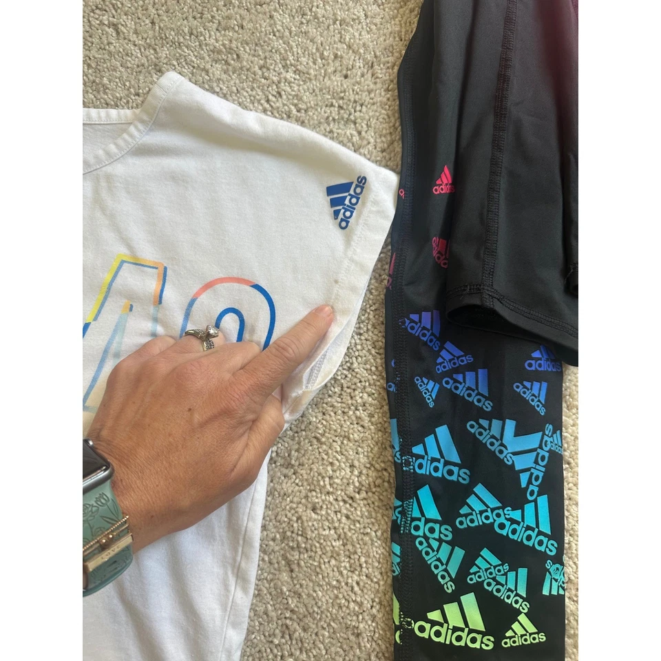 Adidas Girls Activewear Set T-Shirt Shorts Leggings Size M (10/12) 4-Piece - Image 4 of 4