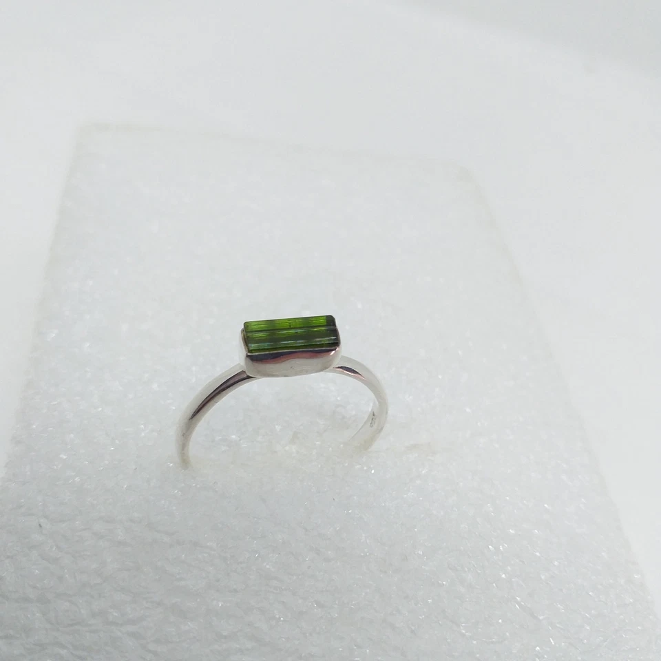 ECHTER NATUR Turmalin grün 925 Sterling Silber RING Gr 19 Verdelith roh Kristall - Bild 2 von 4