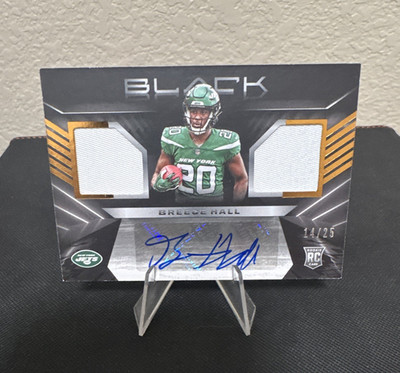 Panini Black Football 2022 Breece Hall Rookie Auto Mem #RSM-BHA /25 Jets