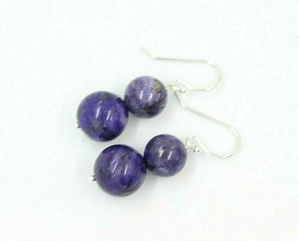 Sugilite Purple 8mm & 10mm Ball Gemstone 925 Sterling Silver Earrings 1 1/4" Foto 4 de 4
