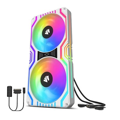PC Gehäuselüfter 2x120mm ARGB PWM Weiß 240mm Kompatibel mit Mainboard