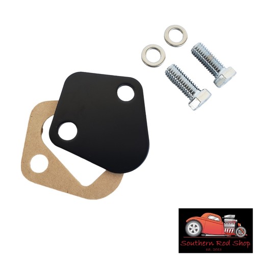 Small Block Ford Black Fuel Pump Block Off Plate W/ Bolts SBF 289 302