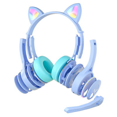 Flash LED Light Cute Cat Ears Wireless Headphones with