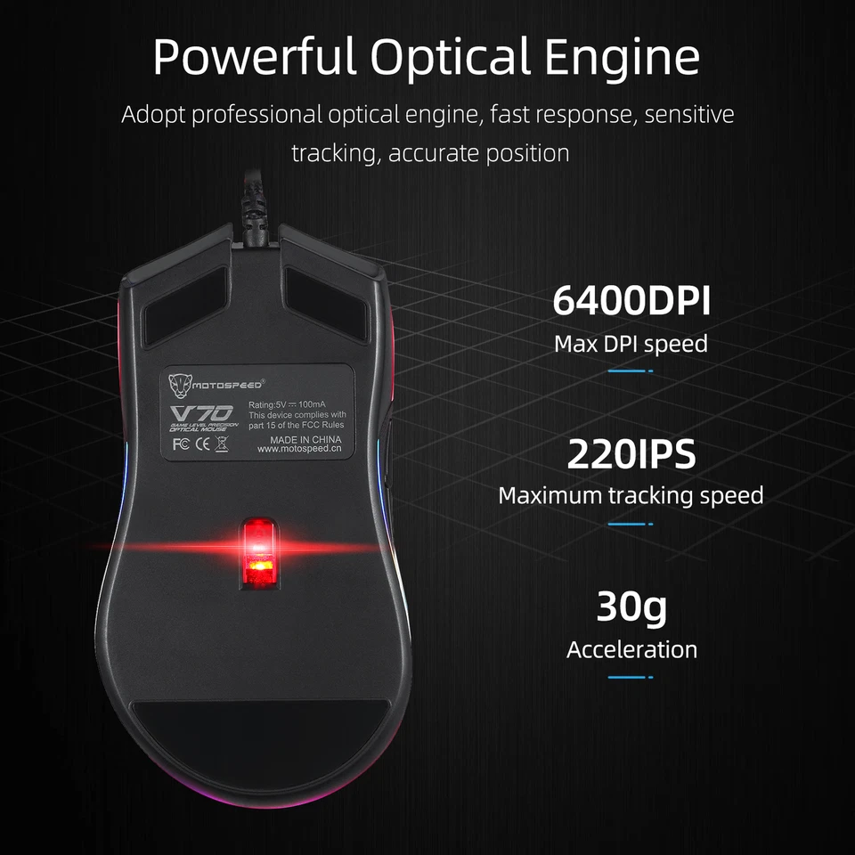 Motospeed V70 USB Wired Gaming    Ergonomic Design 8-gear B9B1 - Image 3 of 4