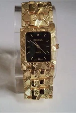 Men's Geneva Gold Finish Nugget Style Bracelet Fashion Dressy Hip Hop Watch