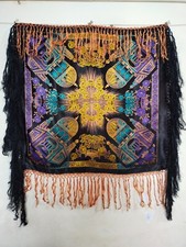 vintage WWII silk satin piano taj mahal shawl fringes scarf brocade woven wrap