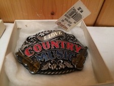 Vintage 1988 New W/Tag I Love Country Music Belt Buckle By Siskiyou Made In USA!