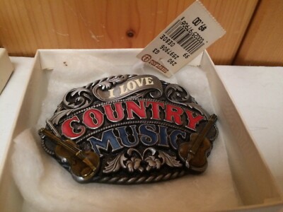 Vintage 1988 New W/Tag I Love Country Music Belt Buckle By