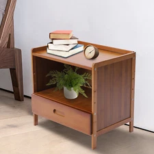 Accent Side End Table Night Stand with Drawer for Bedroom Living Room Bamboo