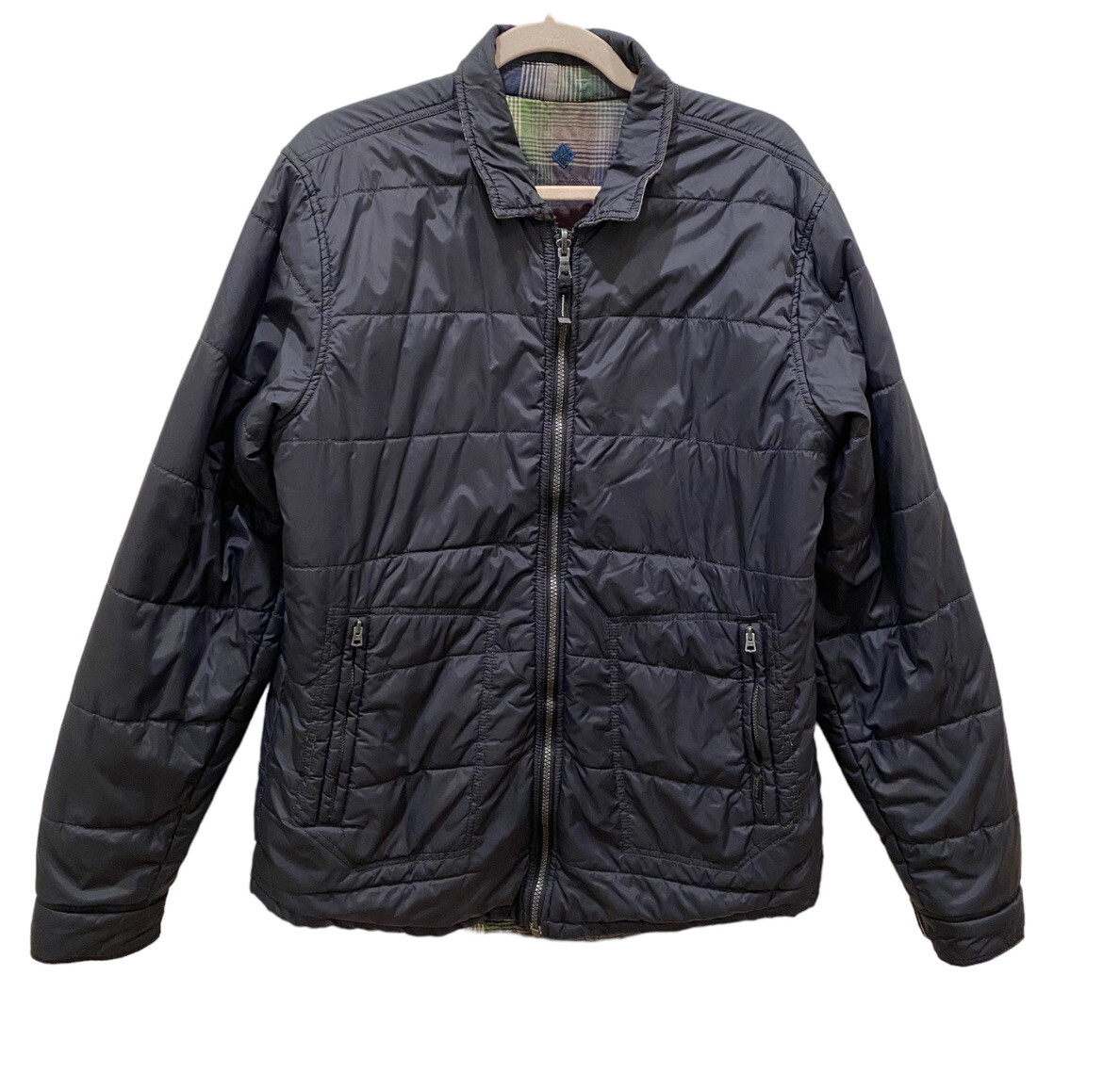 Prana Reversible Puffer Jacket Mens Adult Large Gray Green Plaid