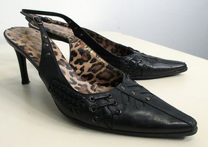 Women's Dolce \u0026 Gabbana Vero Cuoio Black Leather Slingbacks vtg Heels sz 7  | eBay