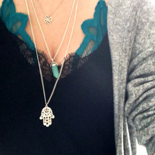 Collana Lunga Corta con MANO DI FATIMA Argento catena ACCIAIO portafortuna Donna