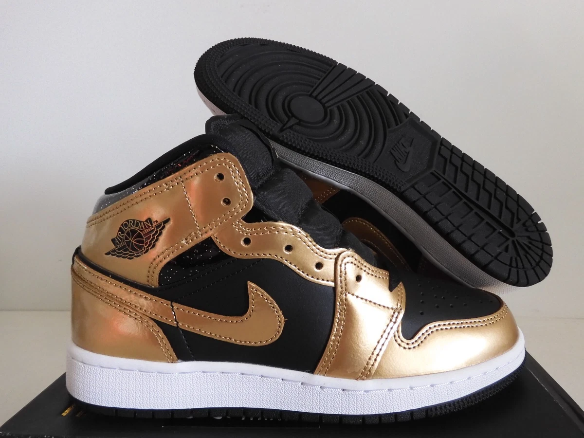 NIKE AIR JORDAN 1 MID SE (GS) BLACK-MET GOLD SZ 4.5Y-WOMENS SZ 6  [DQ8390-100]