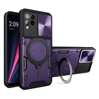 For Revvl 6 Pro 5G Case Protective Cover Shockproof Magnetic Ring Holder Purple