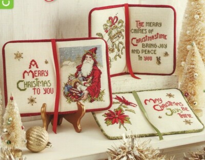 CHRISTMAS GREETINGS--Santa-Bells-Flower--3 Designs--Counted Cross Stitch Pattern