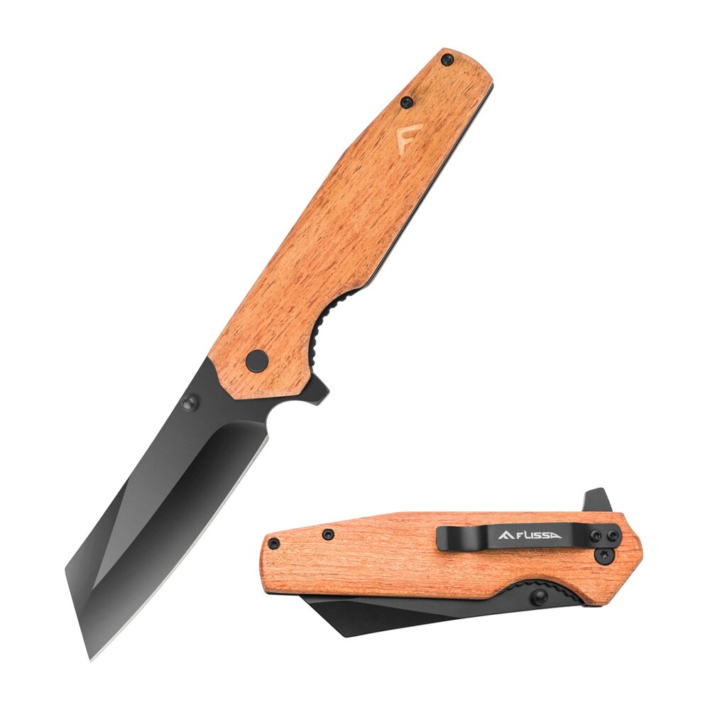 4.75 Reverse Tanto Folding Pocket Knife Wood Handle