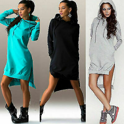 Women High Low Hooded Mini Dress Casual 