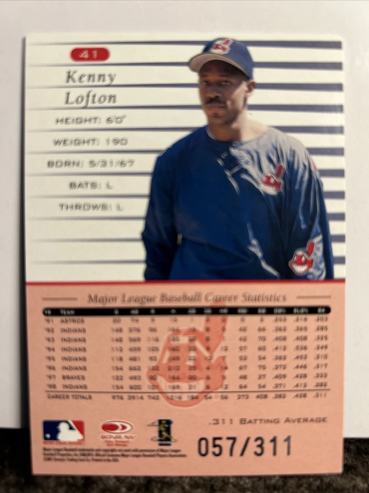 2001 Donruss 1999 Retroactive Stat Line Career /311 Kenny Lofton #41 - Image 2 of 2