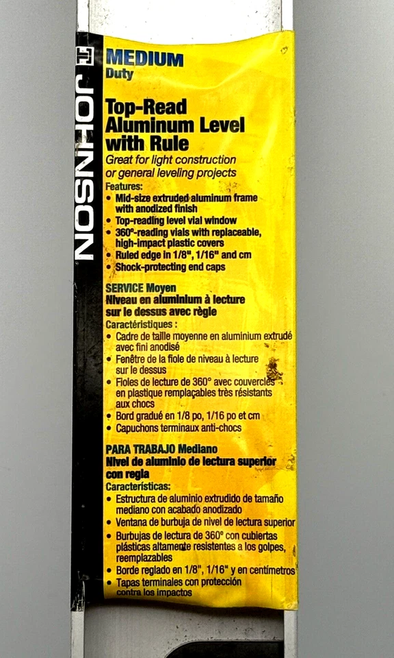 24" Johnson Aluminum Level Top Read Beam 3 Vial Horizonal + Vertical Ruled NEW - Image 3 of 4