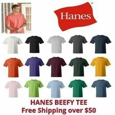 HANES BEEFY-T MEN'S COTTON T-SHIRT 6.1 OZ SHORT SLEEVE 5180 S-3XL 25 COLORS NEW