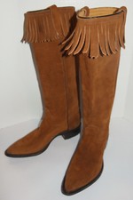 WOMEN'S UNUSED 1970s SUEDE LEATHER 15" BOOTS WITH FRINGES! NEW! MADE IN USA 5.5C