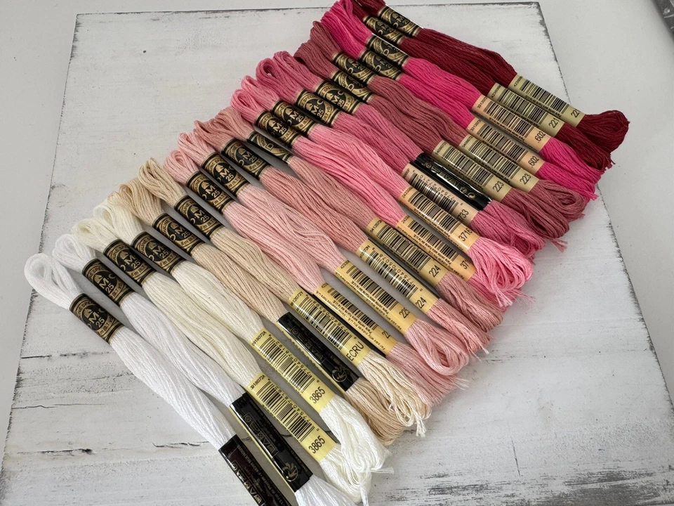 DMC Cotton Embroidery Floss Thread~Lot of 20 Skeins~Shades of Pink and White - Image 3 of 4