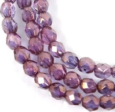 50 Firepolish Czech Glass Faceted Round Beads - Bronze Illusion 4mm